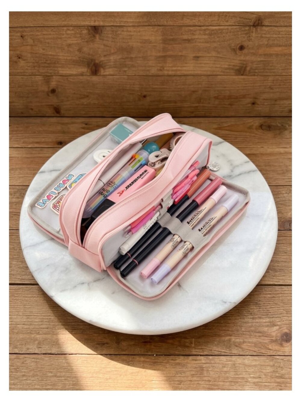 Large Capacity 3 Compartment Polyester Pencil Case Zipper Pouch School Office